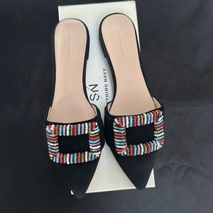 Something Navy Black Suede Snportia-Lea Slides Brand New Size 7.5 with dust bag